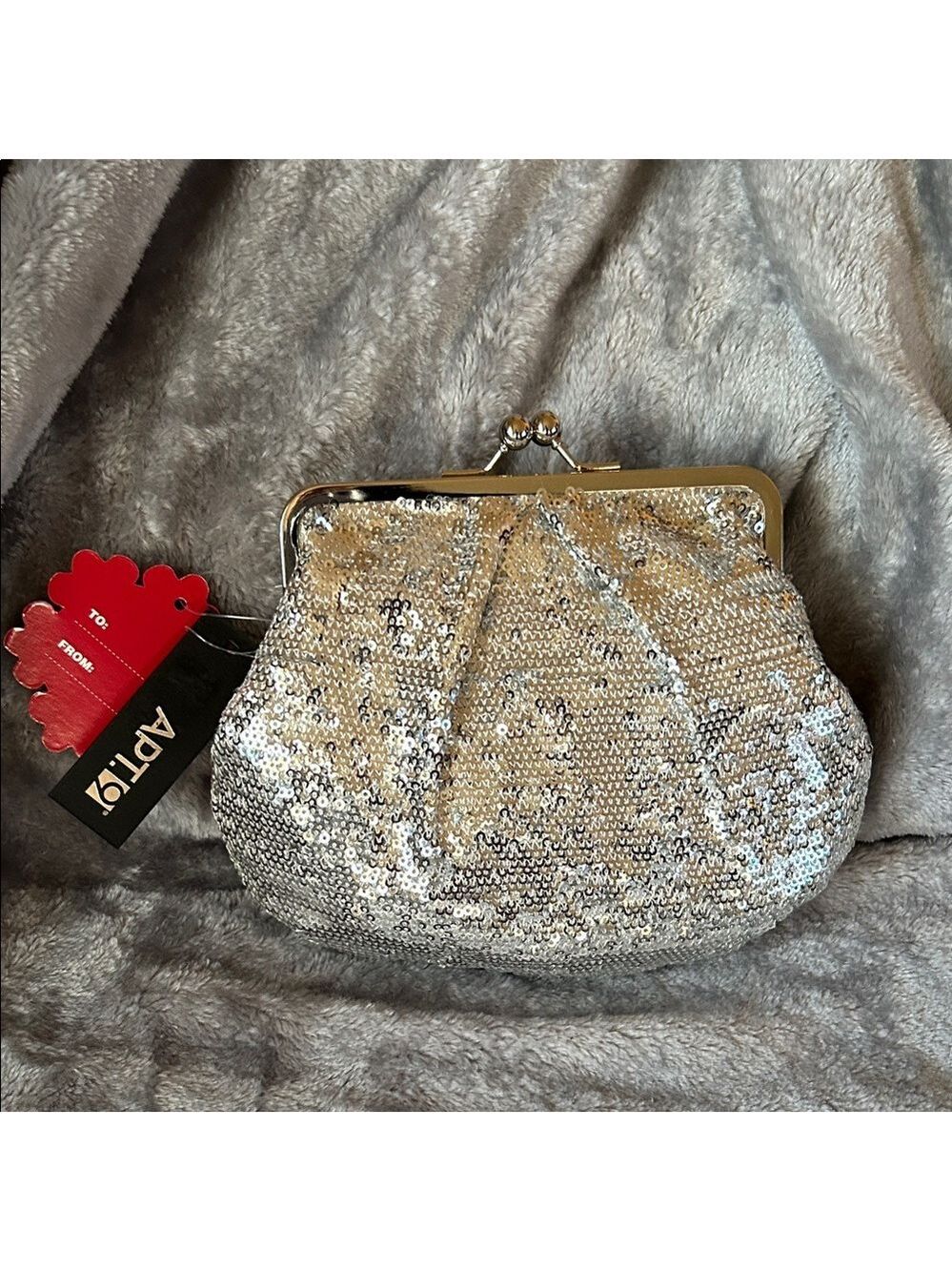 Apt. 9 Silver Sequin Clutch with Shoulder Strap